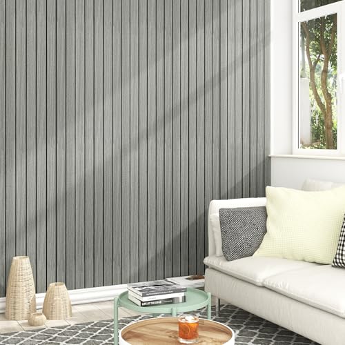 3D Acoustic Wood Wall Panels Light Grey Stick on Wood Panels for Walls 11.8"x196" Flexible Modern Wooden Slat Paneling Nature Wallpaper for Bedroom Living Room Cabinet Covers Liner Ceiling - size: 11.8"x196"