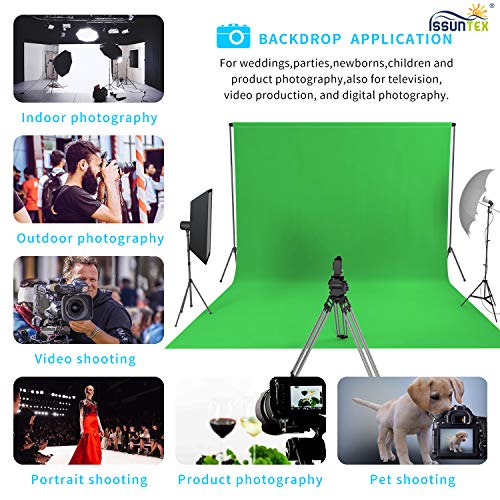 ISSUNTEX 5X7 ft Background Muslin Backdrop, Photo Studio, Collapsible High Density Screen for Video Photography and Television-Green - color: Green, size: 5X7 ft