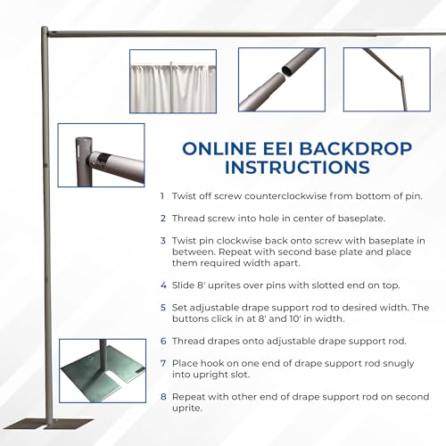 OnlineEEI Pipe & Drapes Portable Stand Kit, 8FT x 20FT Photo Backdrop Set with Portable Stand, Photography Background for Weddings, Birthday Parties, Business Events (Silver) - color: Silver