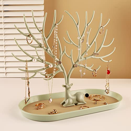 MORE&LESS Antlers Jewelry Display Stand,Tree Tower Rack Hanging Organizer for Ring Earrings Necklace Bracelet - color: A Matcha Green
