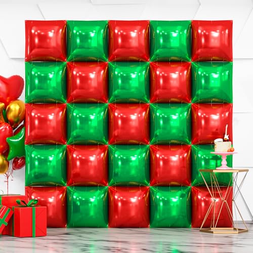 NISOCY 25PCS Christmas Balloons Red Green Square Foil Balloon Wall Backdrop Double Sided Metallic Red Balloons Arch Kit for New Years Birthday Anniversary Bridal Baby Shower Party Decorations - color: E02 - Red and Green, size: 25PCS