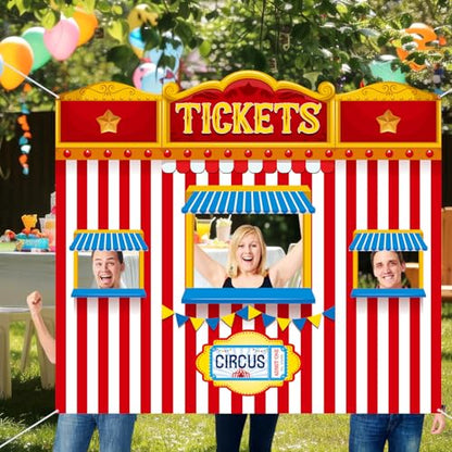 Panelee Carnival Circus Theme Photo Booth Props Life Size Ticket Backdrop Door Banner Decorations Fabric Background for Carnival Birthday Game Supplies Circus Theme Party Decorations - style: Retro