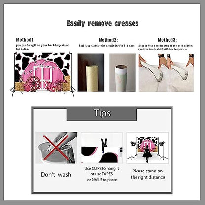 7x5ft Cowgirl Backdrop Cow Print Backdrops Pink Barn Background Straw Barn Door Wood Background Western Country Farm Women Birthday Party Photo Booth Prop - size: 210x150cm(WxL)