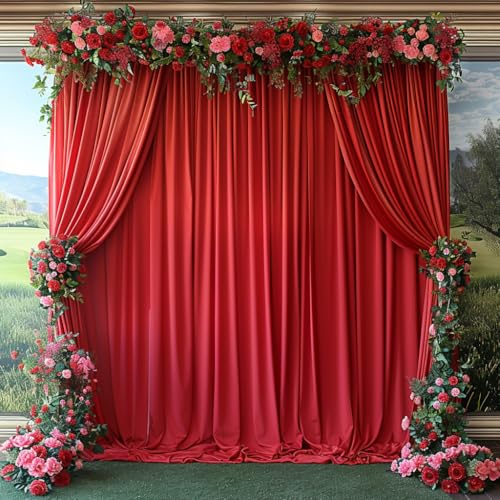 ESGOTBME 20x12ft Wrinkle Free Red Backdrop Curtain for Parties Soft Fabric Drapes Wedding Red Curtain Backdrop for Birthday Party Decorations Background for Photography 5x10ft, 4 Panels - color: Red, size: W5' x H12'(4 panels)