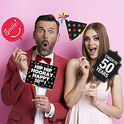 50th Birthday Photo Booth Props - 40 Pieces - Funny Birthday Party Supplies for Him or Her - Photo Booth Decorations, Favors and Gifts