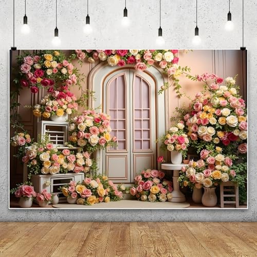 6x4ft Pink Flowers Wedding Backdrop Elegant Rose Blossom Floral Plant Woman Bride Party Girls Photography Background Bridal Shower Photo Studio Shoot - color: Pink E, size: 6x4ft