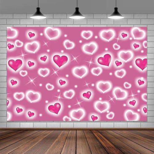 6 x 4 ft Valentine's Day Pink Heart Background Glitter Heart Romantic 90s Valentine Day Party Photography Background Women Men Happy Birthday Photography Background Banner Photo Booth Studio Props - color: Pink3, size: 6x4ft