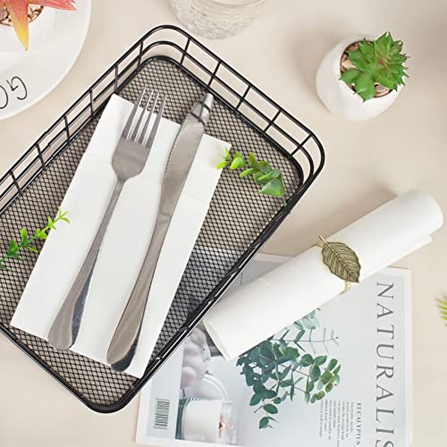 Linen-Feel White Paper Napkins, Cloth Like Dinner Napkins with Built-in Flatware Pocket, Pre-Folded Absorbent Disposable Guest Paper Hand Towels for Bathroom, Weddings Party (50 Pack) - color: white