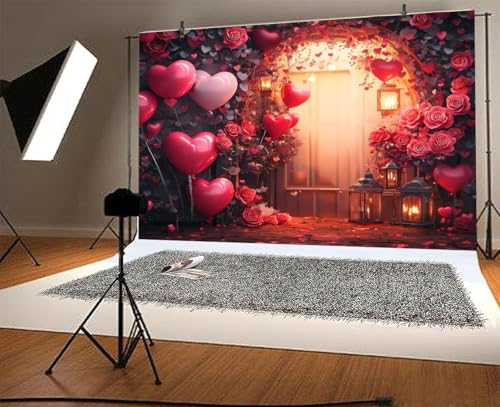 5 x 3 ft Valentine's Day Party Background Red Rose Garden Wall Red Rose Love Heart Background Banner Birthday Party Artistic Portrait Decoration Backdrop Photo Studio - color: Red1, size: 5x3ft