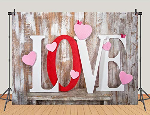Valentine's Day Backdrops Pink Love Heart Retro Wooden Wall Photography Background Wedding 7x5ft Photo Background Newborn Bridal Shower Birthday Party Banner Decor Mother's Day Photo Studio Props