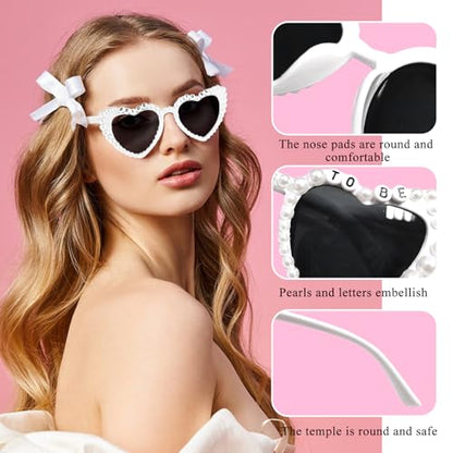 Bachelorette Party Veil - Edgy Embroidered Bow Headpiece, Bride Sunglasses and Straw | 2-Layer Pearl Veil, Bridal Shower Photo Booth Must-Have, Dare Game Props, Bride to Be Survival Kit
