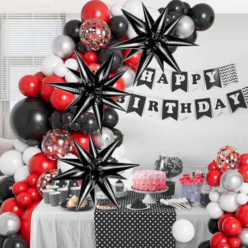 Black Star Balloons, 74 Pcs Big Explosion Foil Balloons, Spike Cone Mylar Balloon for Halloween Birthday New Year Party Decorations Graduation - color: Black Star Cones, 26 Inch