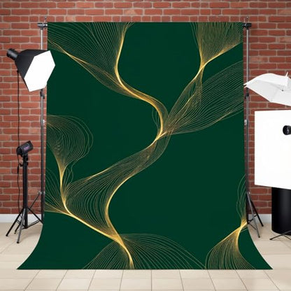 Photography Backdrop Photography Background Luxury Golden Emerald Abstract Gold line Arts Texture Green Emerald for Photoshoot Portrait Photo Studio Video Prop Birthday Party Booth Decor 10x8ft