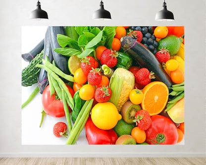 Trykid 10x10ft Fresh Mixed Fruits Vegetables Backdrop Healthy Food Photography Background Kitchen Party Decoration Tapestry Photo Booth Prop Fabric - size: 10x10ft