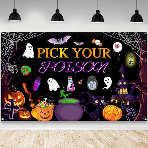 AIBIIN Pick Your Poison Halloween Backdrop Pumpkin Photography Background Decorations Halloween Party Decorations Supplies Photo Studio Props 70.8 x 43.3 inch