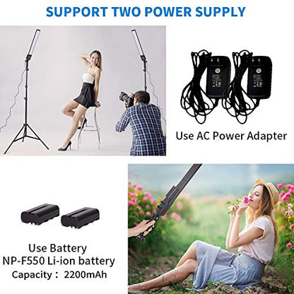 LED Video Light Battery Powered Photography Light Portable Handheld Wand,Dimmable 2800-5500K Photo Studio Light Kit with NP-550 Li-ion Battery and Stand for Portrait, YouTube,Outdoor Video - size: Lighting kit+NP-F550 battery