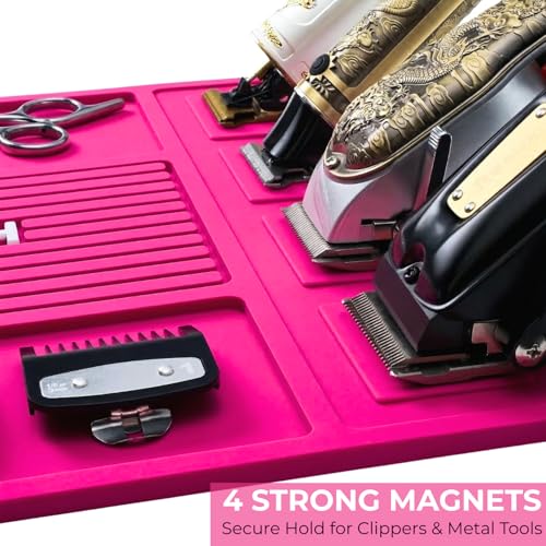 Magnetic Barber Mat, Magnetic Barber Mats For Clippers and Supplies, Barbershop Pad for Station, Beauty Salon Table Matt, Barbering Tool Organizer for Pro Hairstylist, Pink