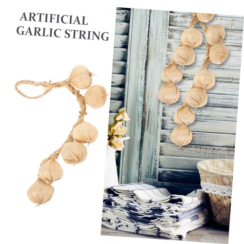SHOWERORO Lifelike Artificial Garlic Hanging String Realistic Mini Vegetable Decor for Kitchen Home and Photography Props for Rustic Farmhouse Style