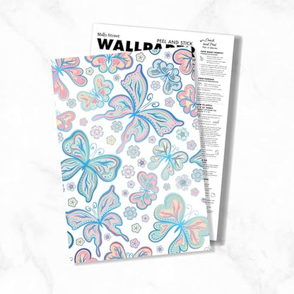 Main Street Peel and Stick Wallpaper Eco-Friendly Sheets 12 Pack, 11 X 16 Inch Bohemian Butterflies Design, Wall Mural for Home Decor, Removable Wall Decor Wallpaper Peel and Stick for DIY Projects - style: Bohemian Butterflies Design SCF