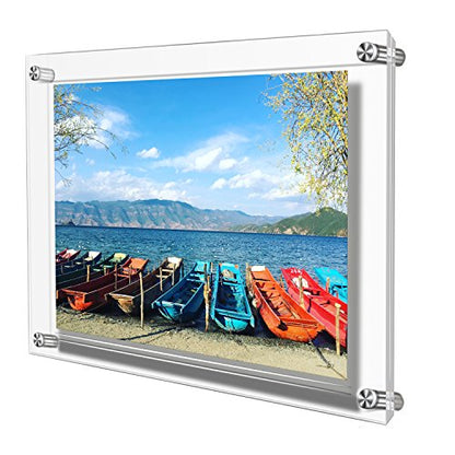 AMEITECH Acrylic Floating Picture Frame, 11x14 Double Panel Clear Wall Mount Document Certificate Frames (Inner Max Size is 9 x12.5 inch) - size: 11 x 14 inch
