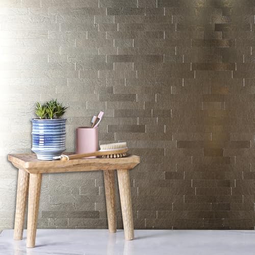 10 Sheets Peel and Stick Backsplash Tile for Kitchen, Self-Adhesive Mosaic Tile, Stick on Bathroom Vanities，Fireplace Décor, Laundry Table (Metal Champagne Wooden Texture) - color: Metal Champagne Wooden Texture
