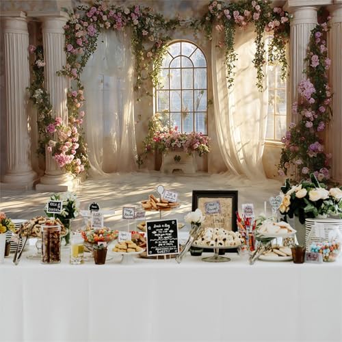 Fantasy Castle Backdrops for Wedding 5x3ft Princess Boudoir House Backdrop Windowsills Roman Column Photography Background Bridal Shower Baby Shower Birthday Banner Backdrop - color: pink and white-2, size: 5x3ft
