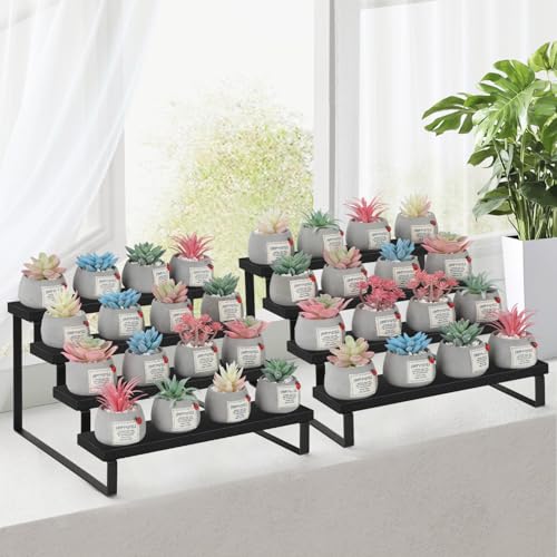 YINMIT Wooden Display Riser Stand, Tiered Perfume and Cologne Organizer Stand, 4 Tier Spice Rack Organizer, Rustic Display Shelf for Candles (4 Tier,2Pack,Black) - color: 4 Tier,2Pack,Black