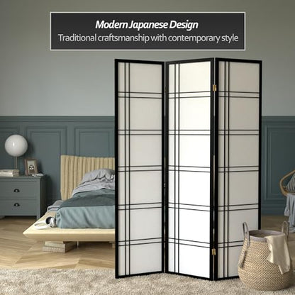 Red Lantern 6 ft. Tall Double Cross Shoji Screen - Black - 3 Panels - color: Black, size: 3 Panel