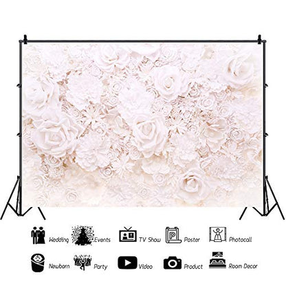 AOFOTO 6x4ft White Flowers Wall Backdrop Elegant Roses Romantic Wedding Decor Bridal Shower Photography Background Baby Girl Artistic Portrait Valentines Mother's Day Photoshoot Studio Props Wallpaper - size: 6x4ft