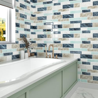 10 Sheets Blue Peel and Stick Backsplash Tile for Kitchen 12"x12" Sage Green Self Adhesive Tile Sticker for Bathroom Peel and Stick on Backsplash Wall Tiles for Kitchen Bathroom Shower Walls