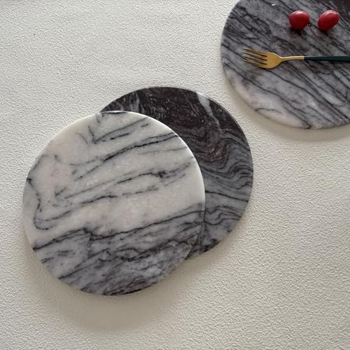 Natural Round Marble Tray Glossy Pastry Board for Dessert, Cheese, Coffee, Smooth on Both Sides (Black Purple) - color: Black Purple