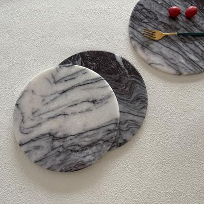 Natural Round Marble Tray Glossy Pastry Board for Dessert, Cheese, Coffee, Smooth on Both Sides (Black Purple) - color: Black Purple