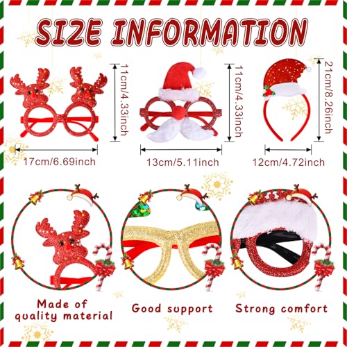 MGparty 32 Pack Christmas Glasses Frame and Headbands Set with Different Cute Designs Exquisite Decoration Accessories for Christmas Parties Holiday Favors and Photo Booth
