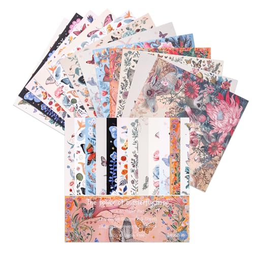 12 Sheets Scrapbook Paper Pads, 12 Designs 6"x6" Single Sides Patterned CardStock Papers, 160gsm Decorative Background Craft Paper, Scrapbooking Pad for Card Making DIY Projects (Butterfly Hope) - color: Buttefly & Floral