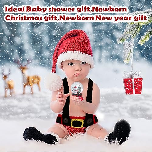 AIXIANG Hand-Knit Newborn Christmas Photo Prop Set - Santa Hat & Overalls (Fits 0-2 Months/Up to 12 lbs) - Stretchy Knit for Baby's First Christmas Pictures