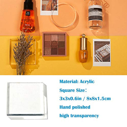 RENIAN Clear Polished Acrylic Square &Round Display Base Blockfor Jewelry Ring Stand Showcase Holder Flat Lay Photography Props，2 Pack