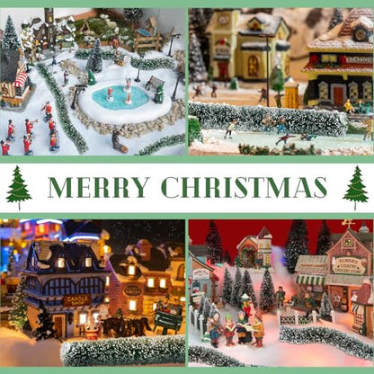 Youyole 6 Pcs Christmas Village Flexible Sisal Hedge Winter Xmas Garden Decor Accessories Greenery Wall Backdrop Snowed Rattan Railing Fence for Miniature Township