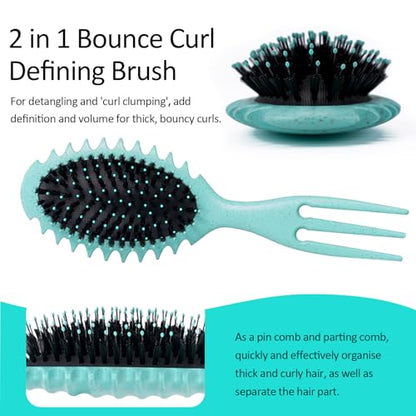 Curly Hair Boar Bristle Curl Defining Brush for Wave Straight Hair, Unique Trident Handle Design Defineing Brush for Wet Dry Hairs Styling Massage Hairbrush Hairs Pick Comb Green - color: curl brush-green-1pc