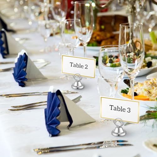 Fulmoon 24 Pcs Mini Table Number Holders Place Card Holders 1.5 Inch Steel Table Sign Stands for Wedding Graduation Reception Restaurant Home Photo Picture Office Memo(Silver) - color: Silver