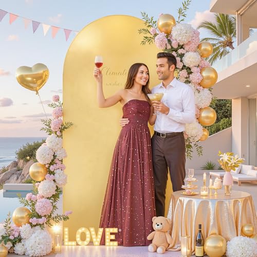 Wedding Arch Backdrop Cover, 6.6FT Gold Yellow Arch Cover Stretchy Backdrops, Double-Sided Arch Stand Covers for Wedding Ceremony, Baby Shower, Birthday Party Decoration - color: Gold+Yellow, size: 6.6ft