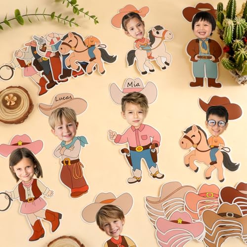 60pcs Western Theme DIY Cutouts Cowboy Cowgirl Hat Bulletin Board Decoration Set Wild Western Paper Cut-Outs Classroom Decor for Boy Girl DIY Photo Craft Kindergarten School Wall Door Supplies - style: Western