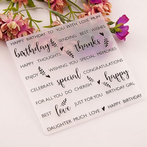 Happy Birthday Blessings Background Pattern Plastic Embossing Folder, 3D Textured Impressions Greetings Embossing Folder Template for Card Making Scrapbooking Paper Craft Album Stamps DIY Décor - color: Happy Birthday Blessings Greetings