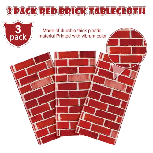 3 Pack 108x54 inch Red Brick Tablecloth,Brick Wrapping Wallpaper Backdrop Disposable Plastic Rectangular Table Covers Background for School Home Birthday Holiday Halloween Christmas Decorations