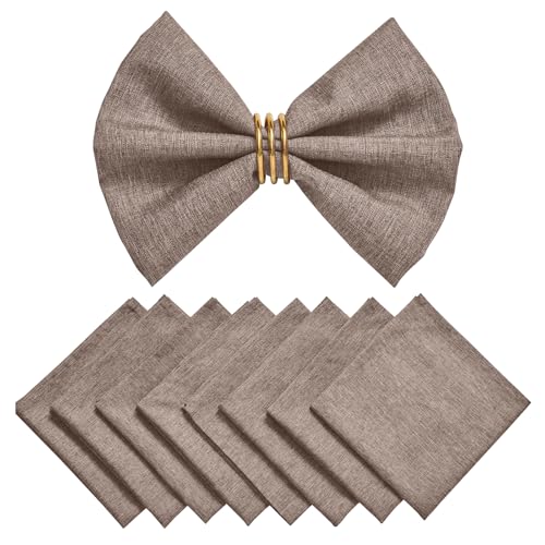 Cloth Napkin Set of 8 Square Washable Reusable Linen Fabric Polyester for Kitchen Dinner Dining Restaurants Wedding Party Banquet Table(Mocha/17x17 Inch) - color: Mocha