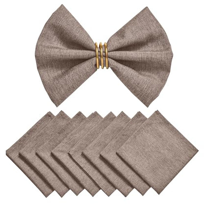 Cloth Napkin Set of 8 Square Washable Reusable Linen Fabric Polyester for Kitchen Dinner Dining Restaurants Wedding Party Banquet Table(Mocha/17x17 Inch) - color: Mocha