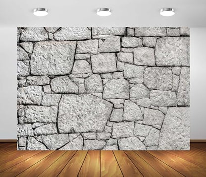 8x6ft Fabric Gray Stone Wall Backdrop Granite Stone Brick Wall Texture Background for Birthday Wedding Party Decorations Home Decor Photo Studio Props - size: 8x6FT