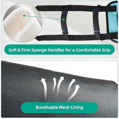Transfer Sling, Gait Belt Transfer Belt with Padded Handles for Patient Lift Assist & Mobility Standing - Safely Move Elderly and Disabled from Bed and Wheelchair - color: Blue