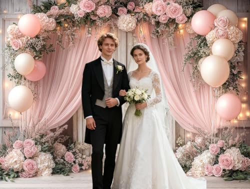 7X5ft Wedding Floral Backdrop Vintage White Wood Barn Doors Pink Rose Flowers Elegant Photography Background Bridal Anniversary Party Photo Shoot Decor Props - color: Multi10, size: 7X5ft