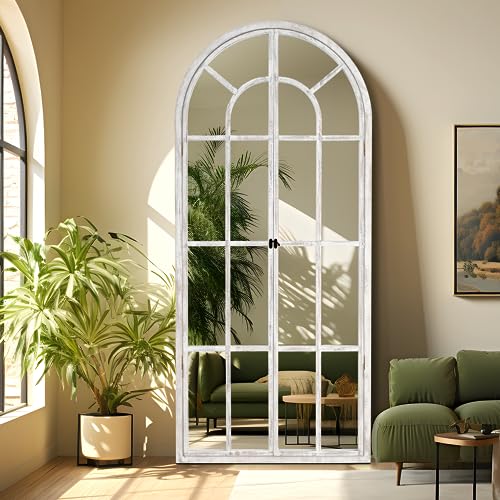 NeuType Arched Full Length Mirror - 71" x 32" Rustic Wood Frame Full Body Standing Mirror, Wall-Mounted for Living Room, Bathroom, Bedroom, White - color: White (Wood Arched), size: 71"L x 32"W
