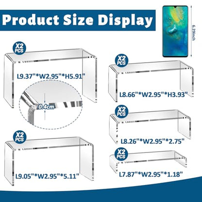 Large Acrylic Risers 7" L~9" L Riser Display Shelf Cupcake Stand Display Cabinet Clear Rectangular Display Stands Set (10, 5 Sizes) - size: 5 Sizes